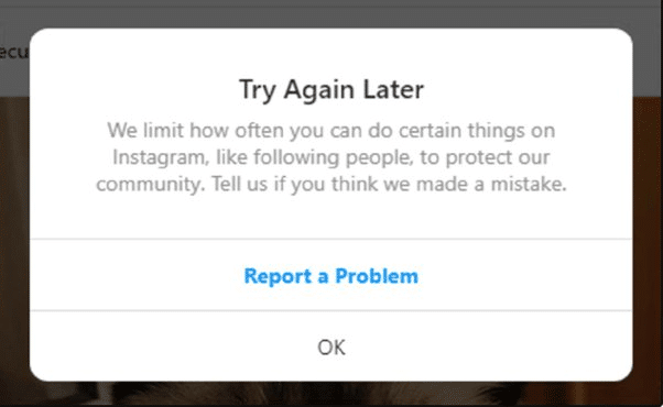 try again later error on instagram suspicious behavior is detected causing hashtags not showing or working on posts, reels or stories