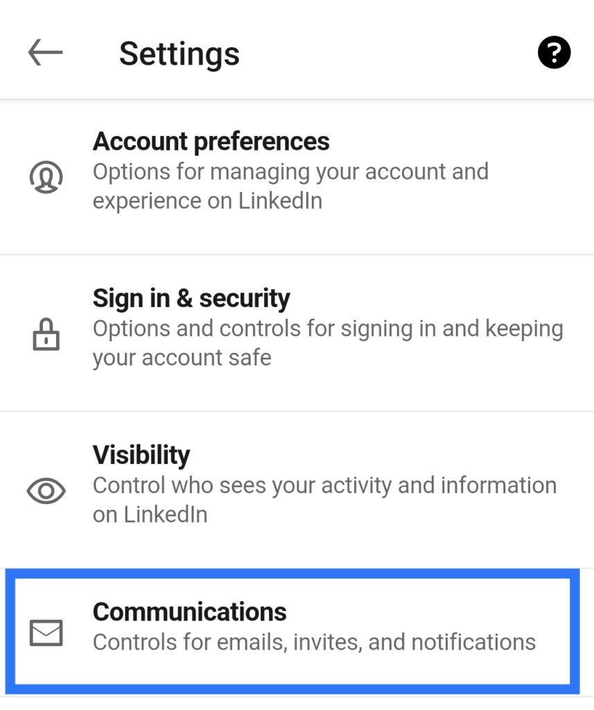 set your primary email address manage and configure LinkedIn notification updates settings on mobile to fix LinkedIn notifications or alerts not working or showing