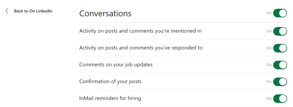 Manage Updates for LinkedIn Notifications on Desktop to fix LinkedIn notifications or alerts not working or showing