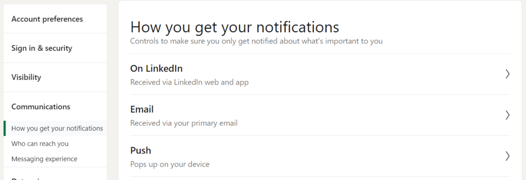 Configure or turn off and on the LinkedIn notifications settings to fix LinkedIn notifications or alerts not working or showing