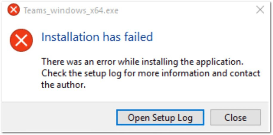 microsoft teams installation has failed error when installing or updating