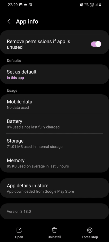 Android app info to clear app cache