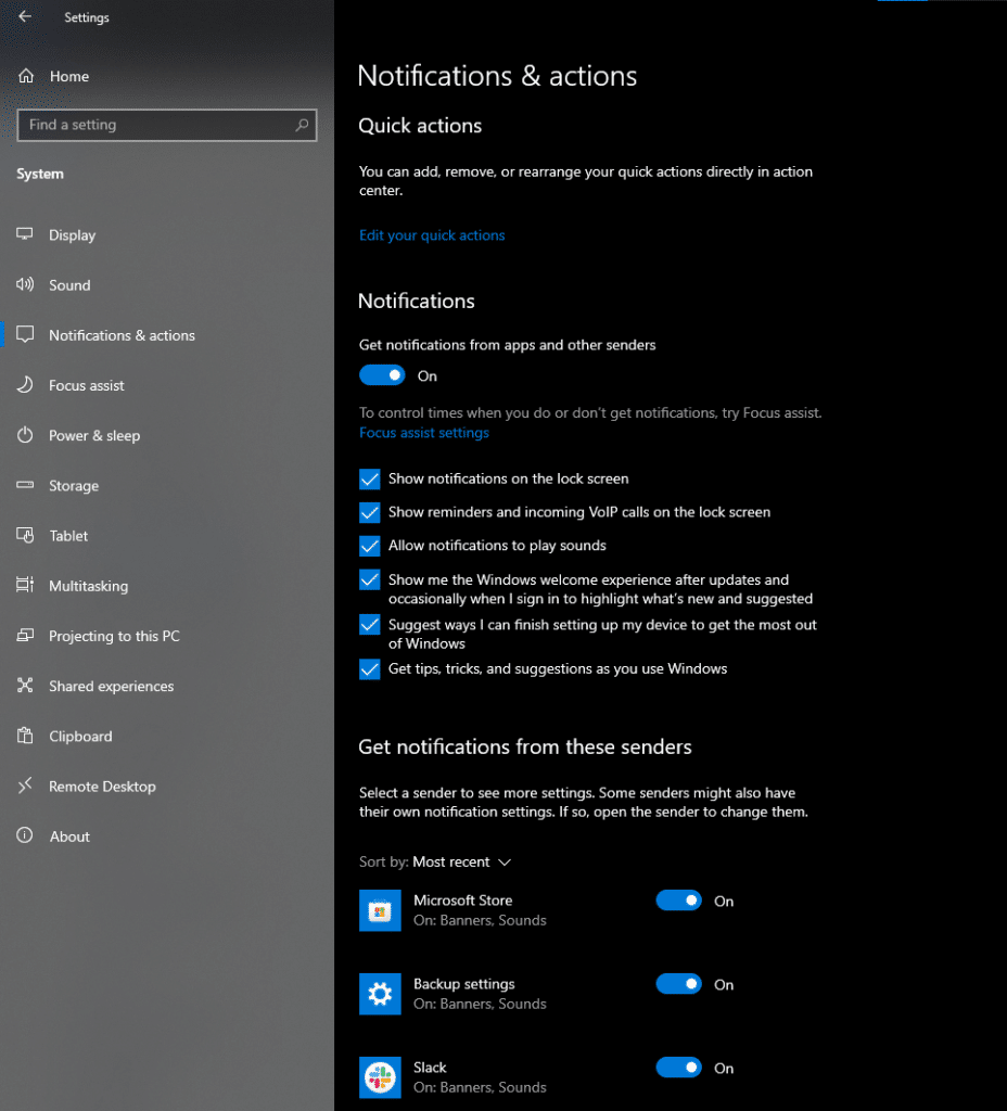 Configure Windows notification settings