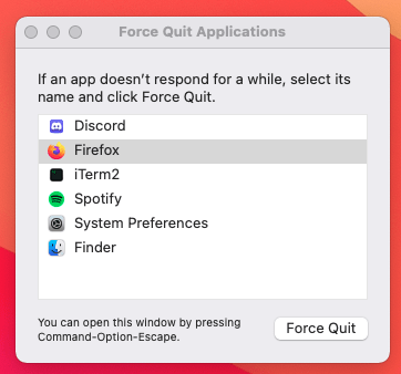 Force quit applications on macOS web browsers