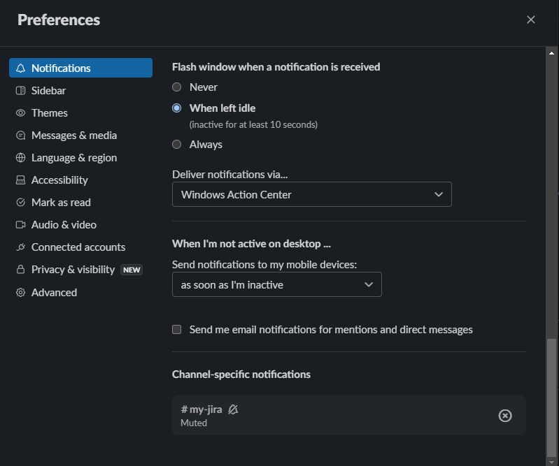 Configure Slack desktop notification settings