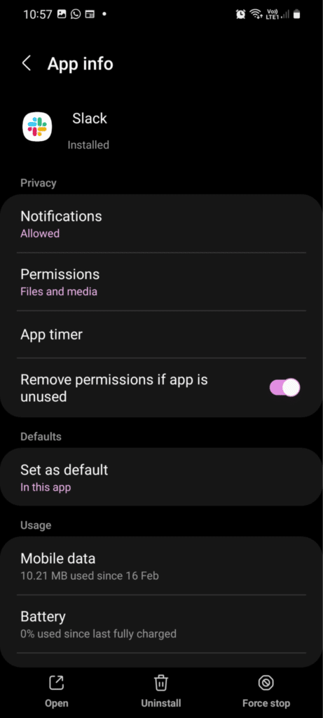 Restart Slack app on Android to fix Slack mobile notifications not working