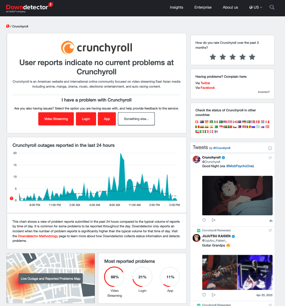 Check Crunchyroll's server status