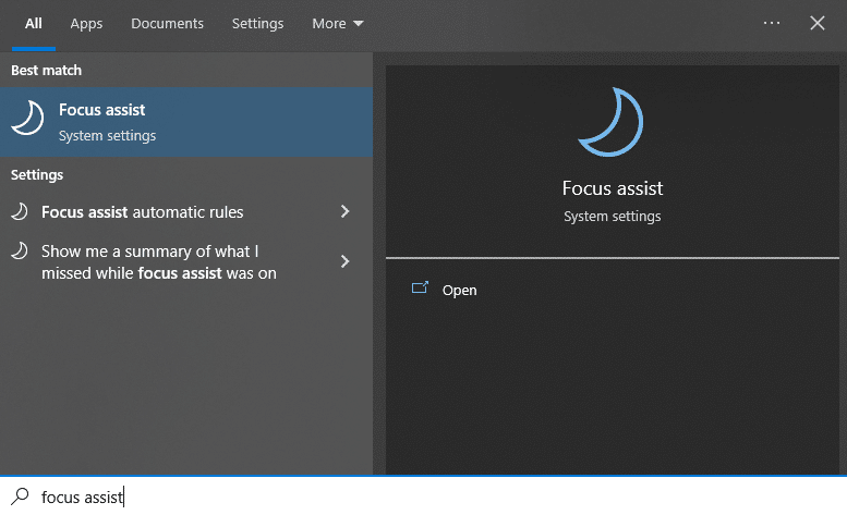 Turn of Windows Focus Assist through the System Settings
