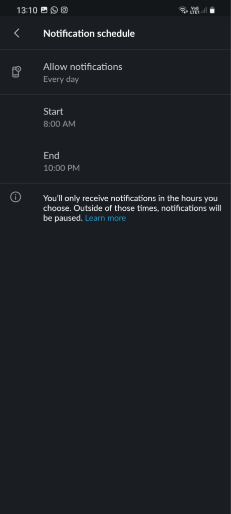 Check notification schedule to fix Slack mobile notifications not working