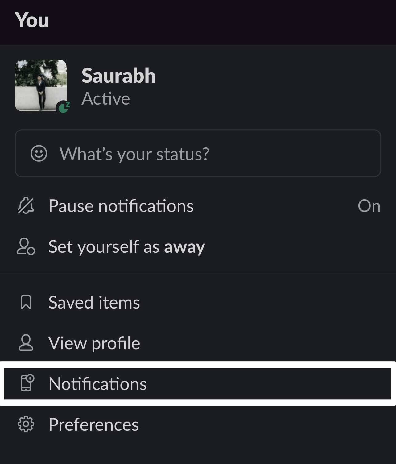 access notification settings on Slack mobile app