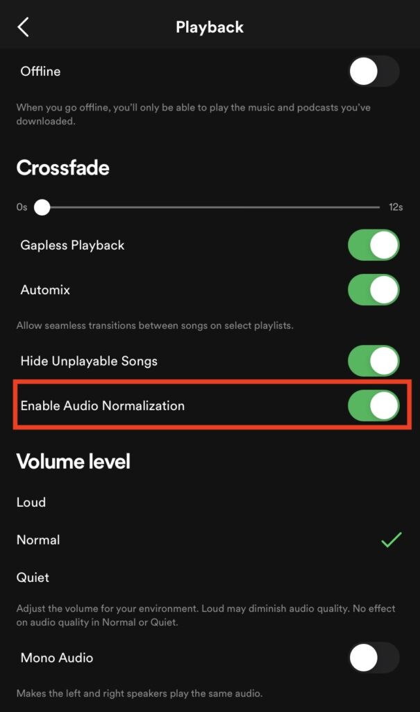 Normalize volume on mobile app