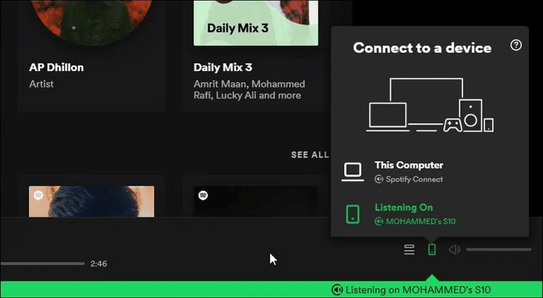 Check which device you are listening on to fix Spotify has no sound