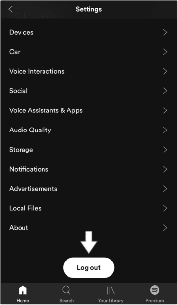 Log out of the Spotify app on mobile to fix Spotify stops playing songs