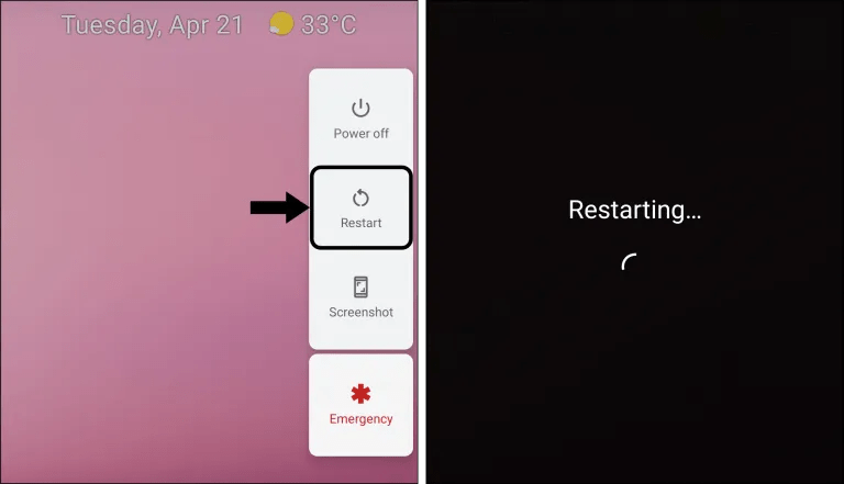 Restart your device on Android 