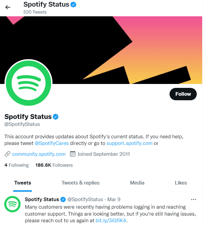 Inspect the Spotify server status on Twitter