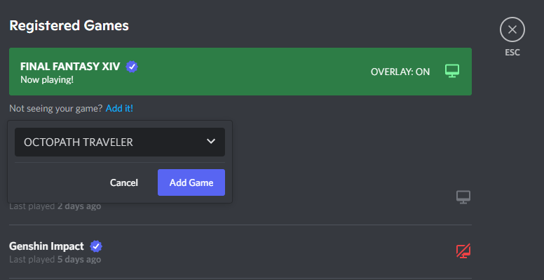 Manually add your game to Discord