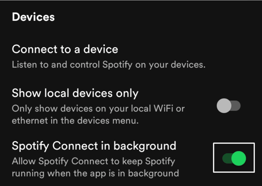 Enable the background activity option in the Spotify app on mobile