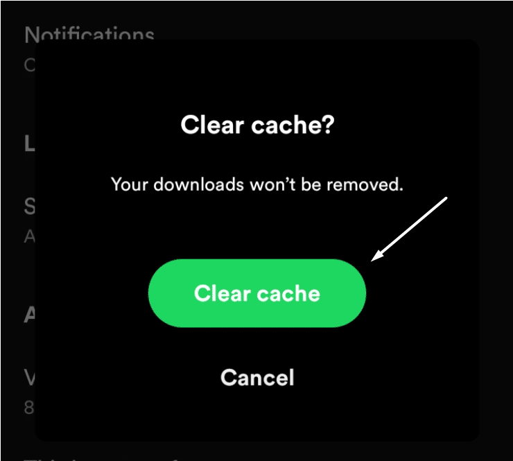Delete cache files on Spotify mobile
