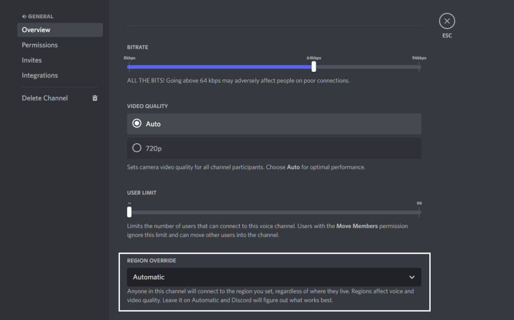 Change your Voice Channel Region Override