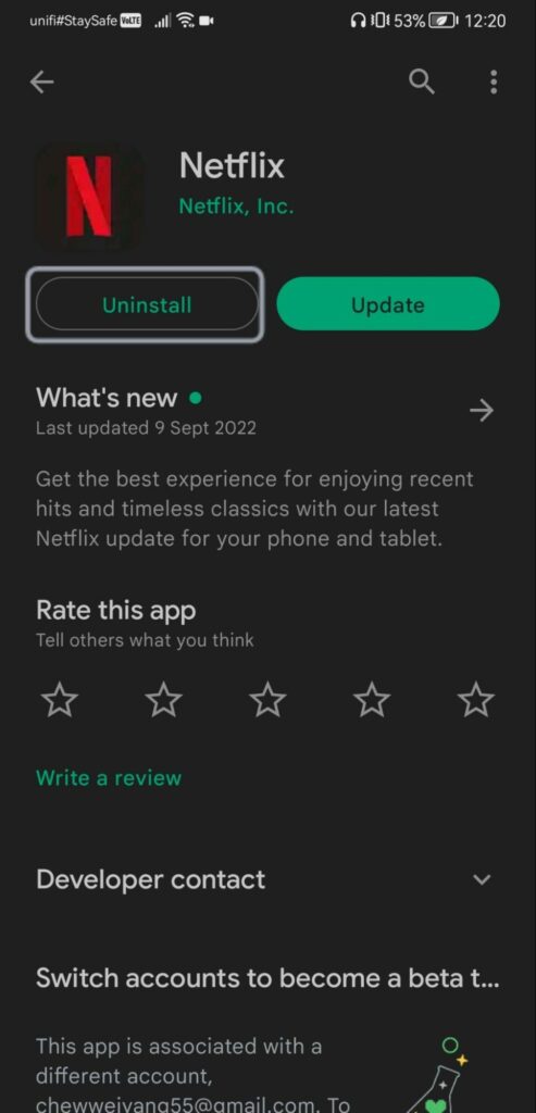 Uninstall and reinstall the Netflix app on Android