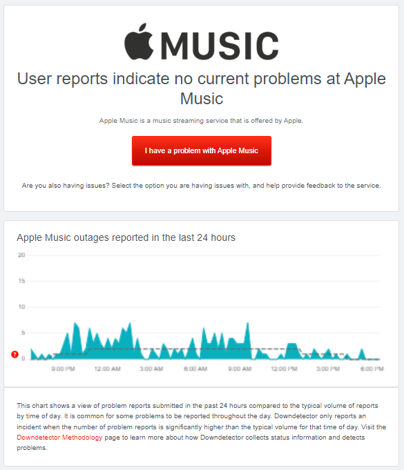 Check if Apple Music is down through Downdetector or other third-party status checkers to fix Apple Music not working