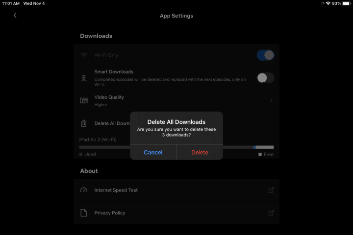 Delete all downloads from your library to fix Netflix not playing