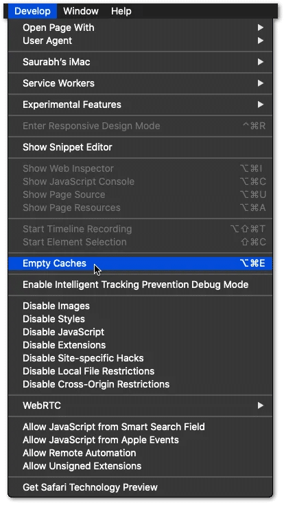 Delete and clear the web browser cache and data files on macOS to fix Google Docs spell check, grammar check or autocorrect not working