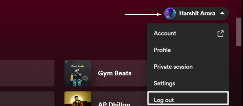 Log out of your Spotify account for desktop