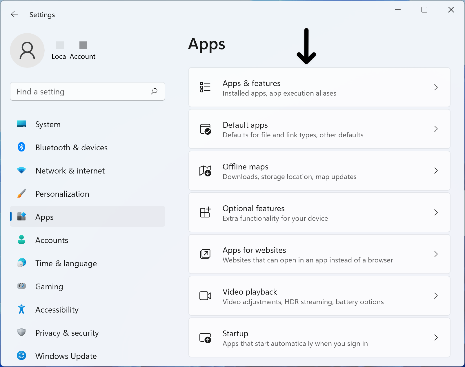 Open app settings in Settings menu on Windows