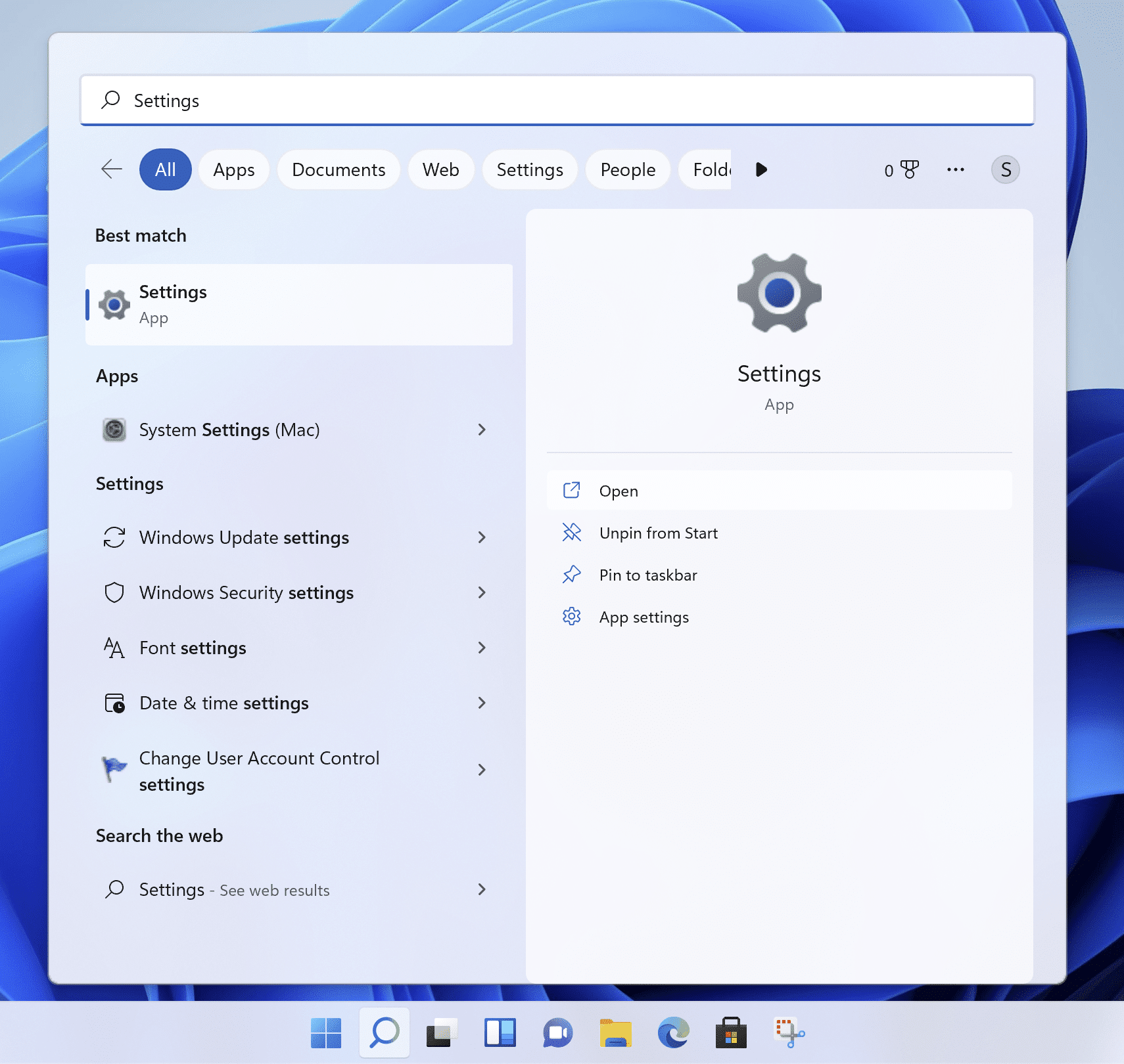 open Settings menu on Windows