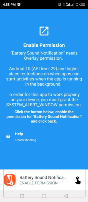 Enable permission img to change the charging sound on android using a third-party battery sound notification app