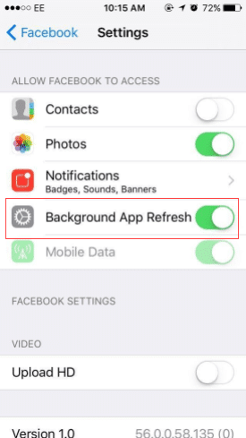 Enable your Facebook App background refresh on your IOS device to fix the Facebook scrolling lag issue