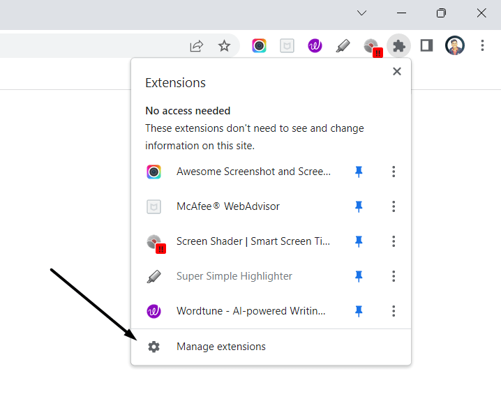 Disable the browser extension on Google Chrome