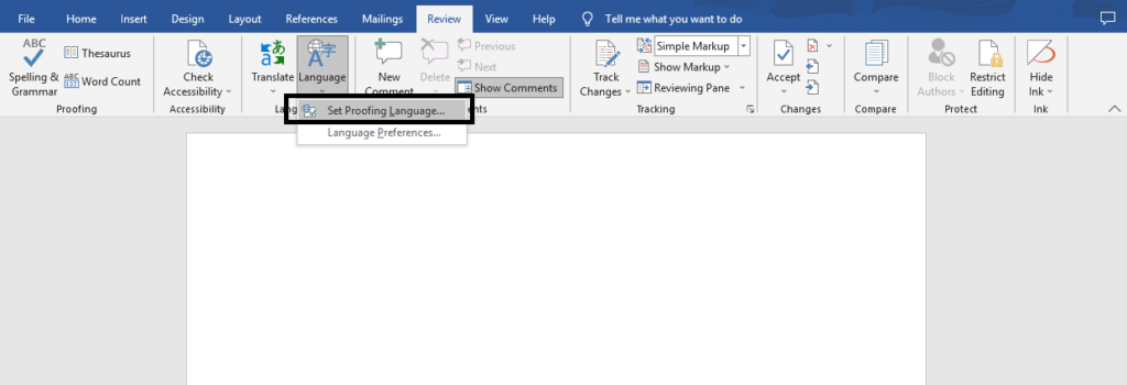 Set your proofing language for Microsoft Word to fix Microsoft Word spell checker not working