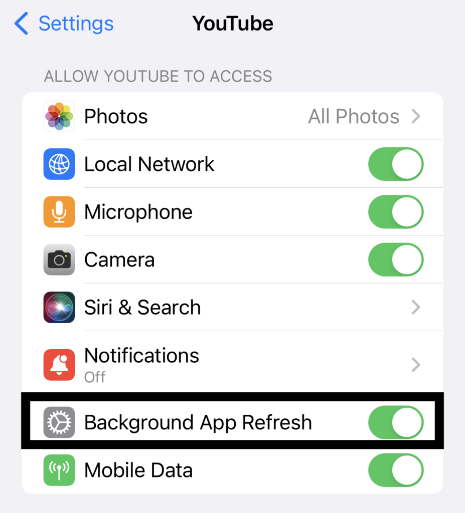 Enable background data usage option on iOS