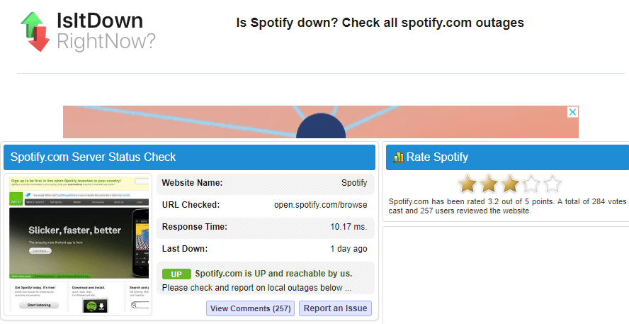 Check the Spotify server status