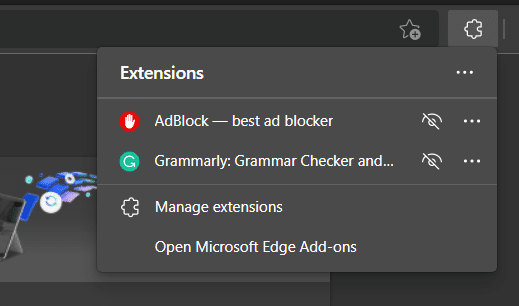 Disable browser extensions on Microsoft Edge