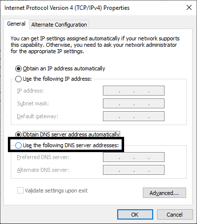 Manually set your DNS address on desktop