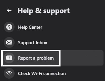 Report a problem to Facebook through help and support on desktop