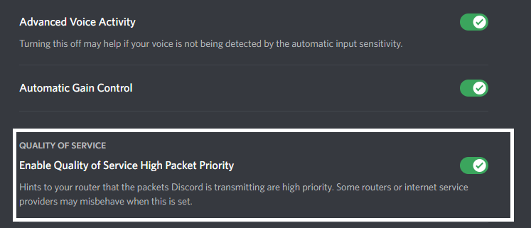 Disable QoS/Hardware acceleration in Discord