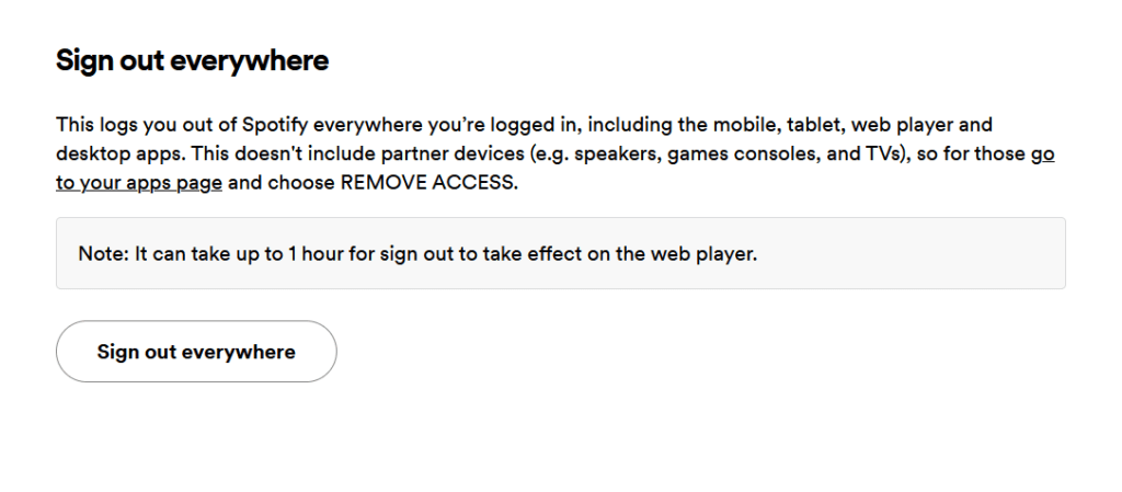 Log out of all device to fix Spotify web player not working
