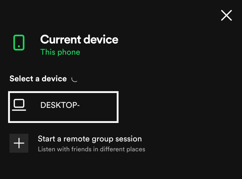 Try using a different device to stream Spotify from mobile to desktop
