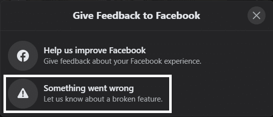Report a problem to Facebook through help and support on desktop