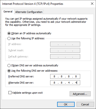 Manually set your DNS address on desktop