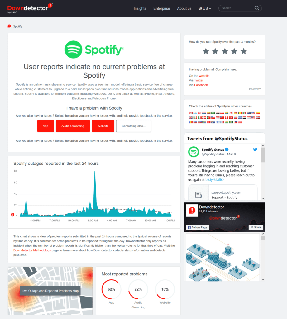 Check Spotify's server status to fix Spotify web player not working