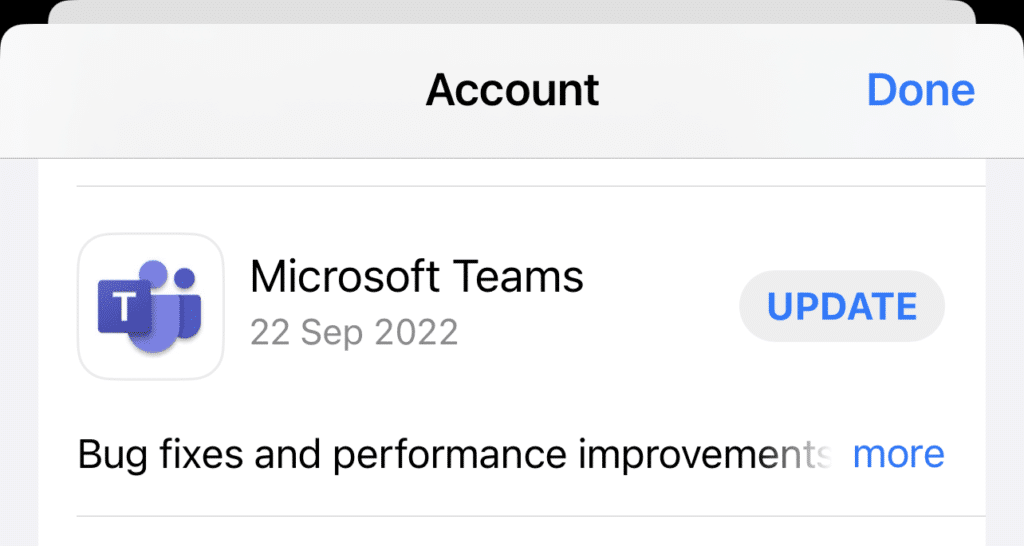 Update the Microsoft Teams app on iOS to