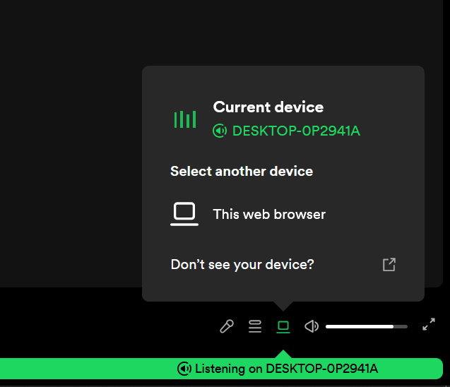 Make sure your device is selected to fix Spotify web player not working