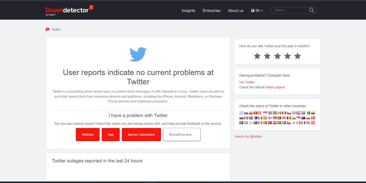 check twitter server status on DownDetector to fix can't log in to Twitter