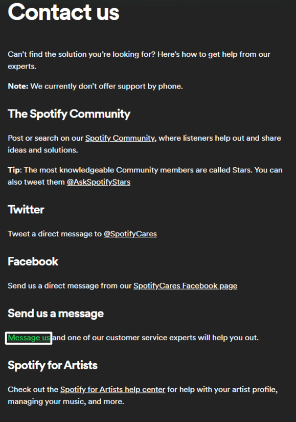 Contact the Spotify support team