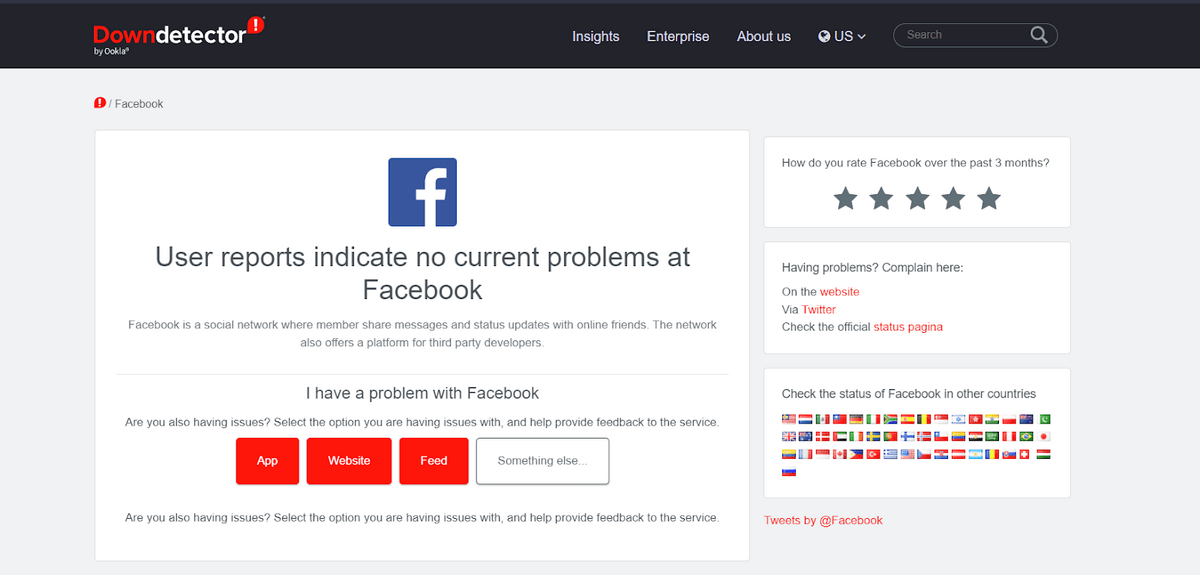 Check the Facebook Servers Status on downdetector to fix Facebook scrolling lag or slow issues